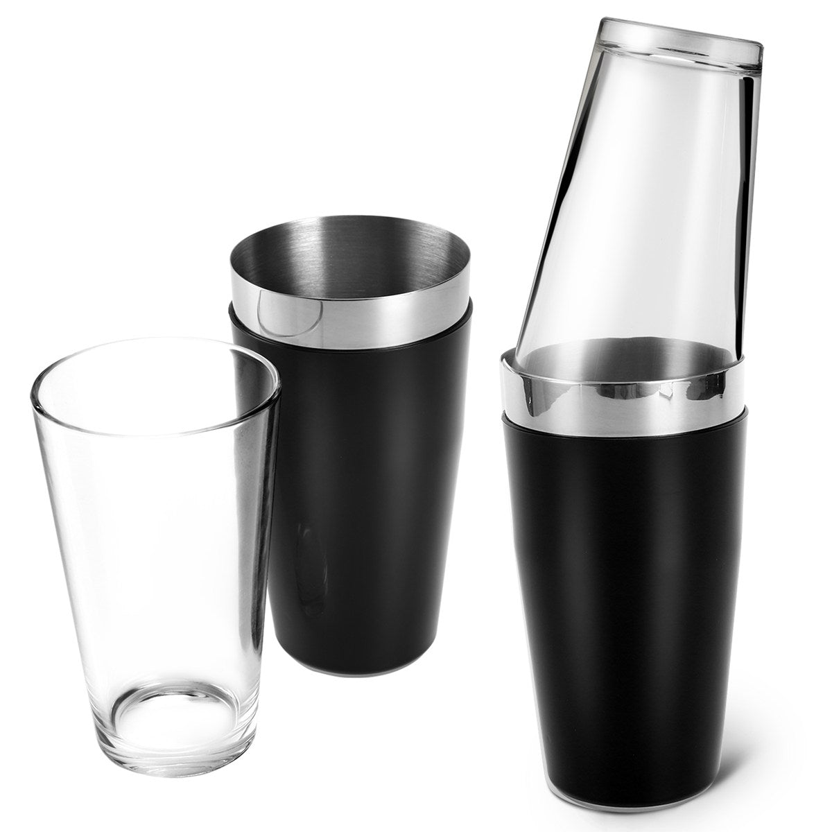 Boston Cocktail Shaker, 16 fl oz Glass and 26 fl oz Stainless Steel with  Rubber Sleeve