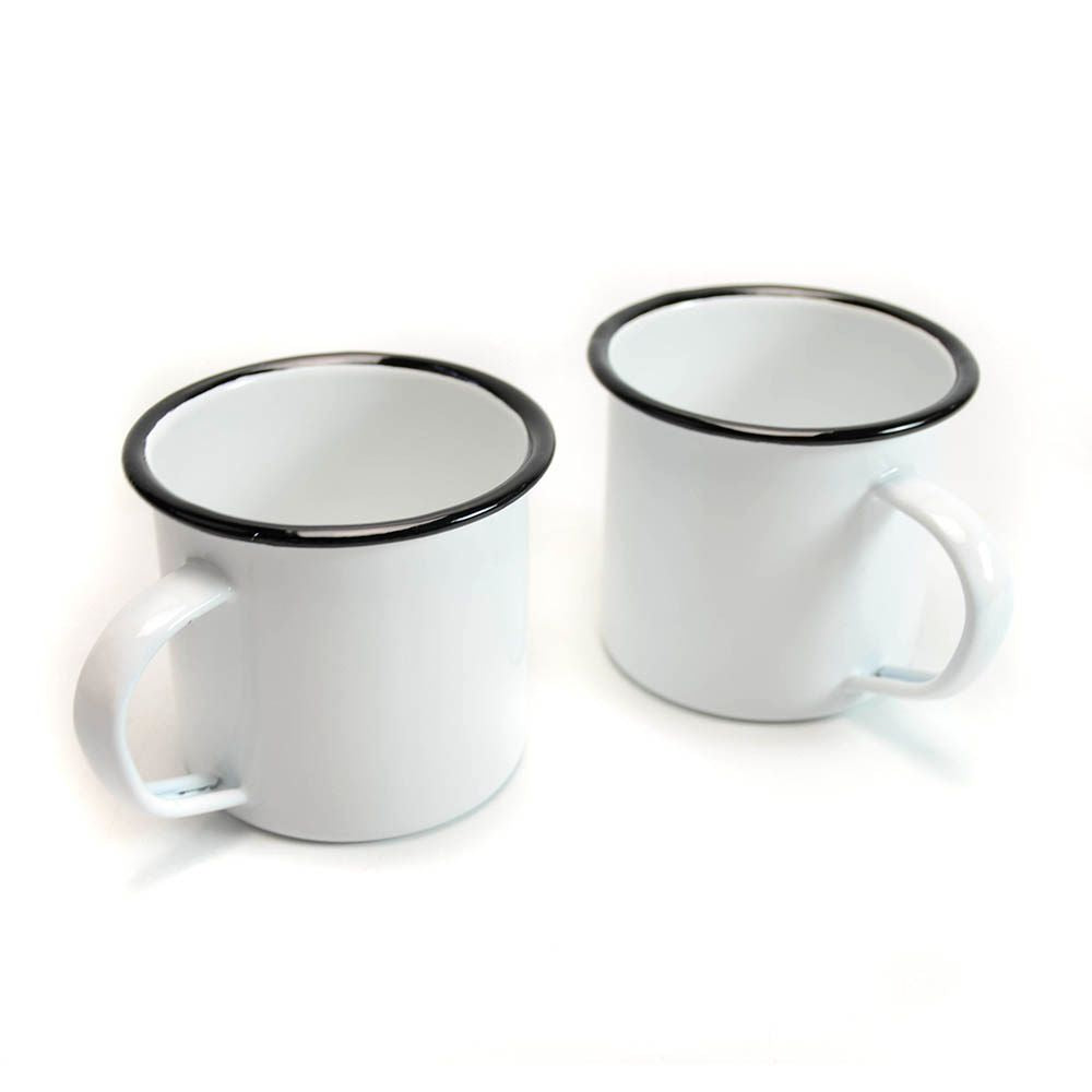 15 fl. oz. White Tin Enamel Mug with Handle for Home, Camping (Pack of 2)